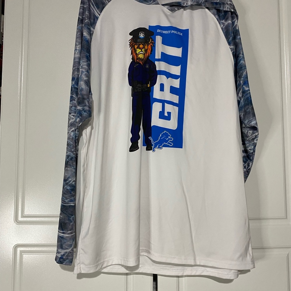 Lions White and Blue Graphic Long Sleeve Shirt